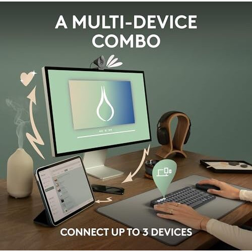 Logitech Pebble 2 Combo, Wireless Keyboard And Mouse, Quiet And Portable, Customisable, Logi Bolt, Bluetooth, Easy-Switch For Windows, Macos, Ipados, Chrome - Tonal White