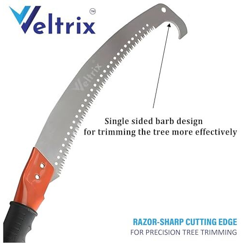 Veltrix - Pruning Gardening Saw (21 Inch) With Pole Fixing Slot | Curved Blade Hand Saw With Hook | Garden Tree Pruner | Comfort Rubber Handle | Ideal For Branch Cutting, Gardening, And Tree Trimming