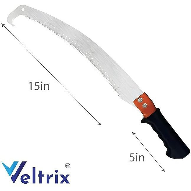 Veltrix - Pruning Gardening Saw (21 Inch) With Pole Fixing Slot | Curved Blade Hand Saw With Hook | Garden Tree Pruner | Comfort Rubber Handle | Ideal For Branch Cutting, Gardening, And Tree Trimming