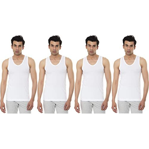 Frenchie Vip Frenchie Elite Men's Cotton Regular Fit Vest (Pack Of 4) (90 Cm), White