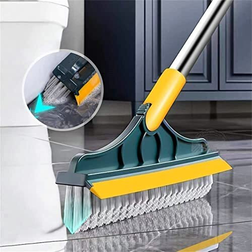 Shnmn Bathroom Cleaning Brush With Wiper 2 In 1Tiles Cleaning Brush Floor Scrub Bathroom Brush With Long Handle 120 Rotate Bathroom (Dark Yellow)