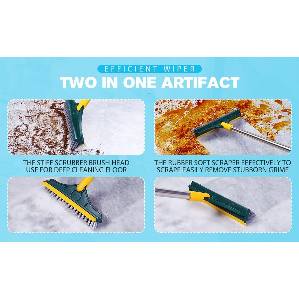 Shnmn Bathroom Cleaning Brush With Wiper 2 In 1Tiles Cleaning Brush Floor Scrub Bathroom Brush With Long Handle 120 Rotate Bathroom (Dark Yellow)