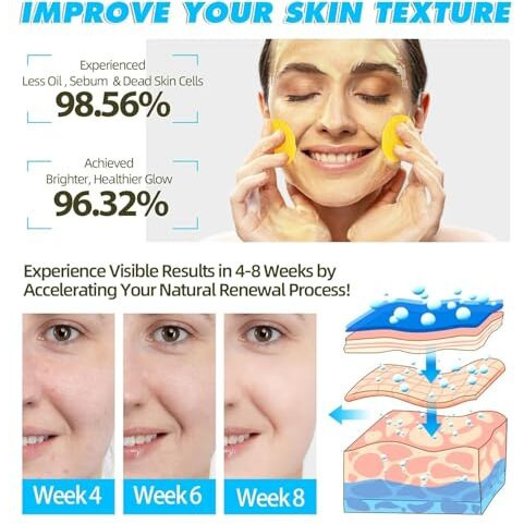 Kojic Acid And Turmeric Cleansing Pads, Turmearic Cleansing With Vitamin B5, Vitamin C, Turmeric Infused Foaming Exfoliating, Turmeric Lemon Chamomile Pads For Face -60Pcs