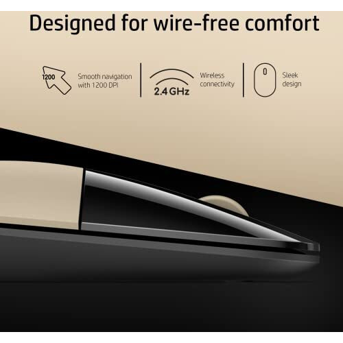 Hp Z3700 Wireless Optical Mouse With Usb Receiver And 2.4Ghz Wireless Connection/ 1200Dpi / 16 Months Long Battery Life/Ambidextrous And Slim Design (Modern Gold)