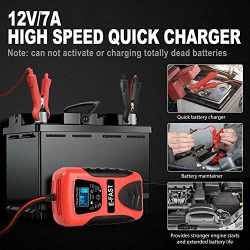 Verilux Car Battery Charger,7 Stage Charging Fully-Automatic Smart 12V Battery Charger,Multi Protection Battery Maintainer, Battery Charger For Most 12V Vehicles Motorcycle, Lawn Mower And More