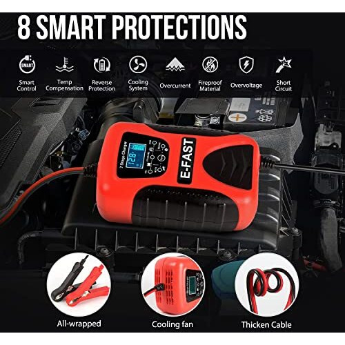 Verilux Car Battery Charger,7 Stage Charging Fully-Automatic Smart 12V Battery Charger,Multi Protection Battery Maintainer, Battery Charger For Most 12V Vehicles Motorcycle, Lawn Mower And More