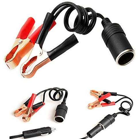 Verilux 1Ft 12V 24V Female Car Cigarette Lighter Socket To Battery Alligator Crocodile Clips Connector, Car Battery Clamp-On Extension Charge Cable