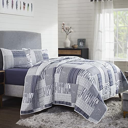 Pano 100% Cotton Double Bedding Set, 120 Gsm, 4 Piece Set, 1 Comforter, 1 Bedsheet And 2 Pillow Cases, Jaiden Bedding Set 220 Cm X 240 Cm, Blue