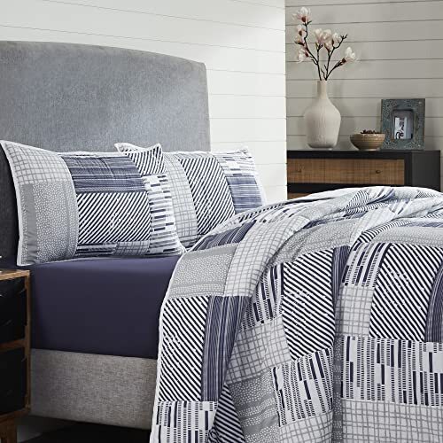 Pano 100% Cotton Double Bedding Set, 120 Gsm, 4 Piece Set, 1 Comforter, 1 Bedsheet And 2 Pillow Cases, Jaiden Bedding Set 220 Cm X 240 Cm, Blue