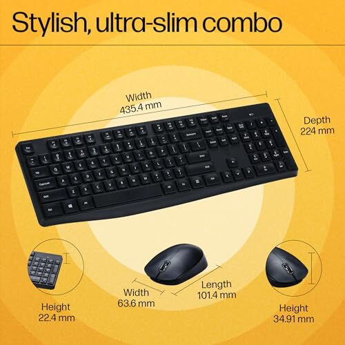 Hp Cs10 Wireless Keyboard Mouse Combo/2.4 Ghz Wireless Connection/Ergonomic Design/Energy And Electricity Saving/Plug And Play, Intelligent Dormancy/Drop Key Cap/ 1600 Dpi/Black (7Ya13Pa)