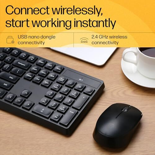 Hp Cs10 Wireless Keyboard Mouse Combo/2.4 Ghz Wireless Connection/Ergonomic Design/Energy And Electricity Saving/Plug And Play, Intelligent Dormancy/Drop Key Cap/ 1600 Dpi/Black (7Ya13Pa)