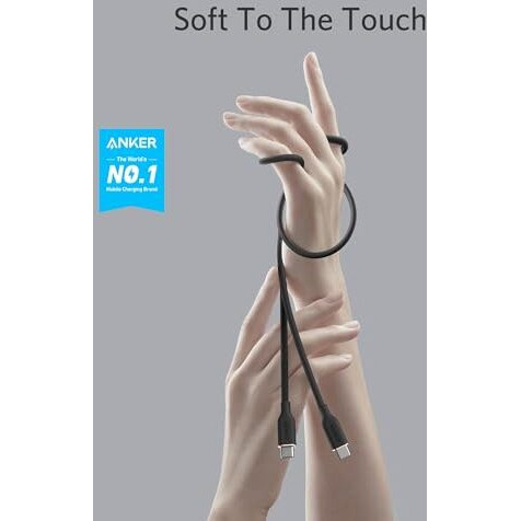 Anker Type C To Type C 100W Flow Cable, 6Ft Black, Powerline Iii Flow Cable, Super Fast Charging Cable (50% Charge In 30 Mins), 25X More Durable, Data Sync Compatibility & Power Delivery (Pd)