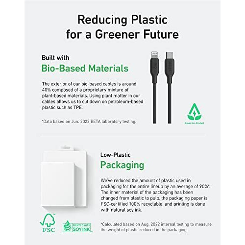 Anker Usb-C To Lightning Cable, Mfi Certified Iphone Charging, 6Ft Phantom Black For Iphone 14/14Pro/14Pro Max/13/13 Pro/12/11/X/Xs/Xr/8 Plus - Fast Charging, Bio-Based (Charger Not Included)