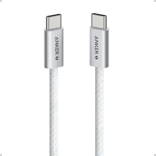 Anker Zolo Usb C To Usb C Cable, Braided And Dirt-Free Type C Fast Charging Cable, Slim Connector, For Iphone 16 Series, Macbook (240W) (White, 3Ft)