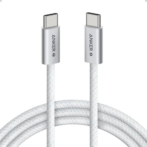 Anker Zolo Usb C To Usb C Cable, Braided And Dirt-Free Type C Fast Charging Cable, Slim Connector, For Iphone 16 Series, Macbook (240W) (White, 6Ft)