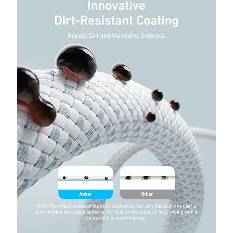 Anker Zolo Usb C To Usb C Cable, Braided And Dirt-Free Type C Fast Charging Cable, Slim Connector, For Iphone 16 Series, Macbook (240W) (White, 6Ft)