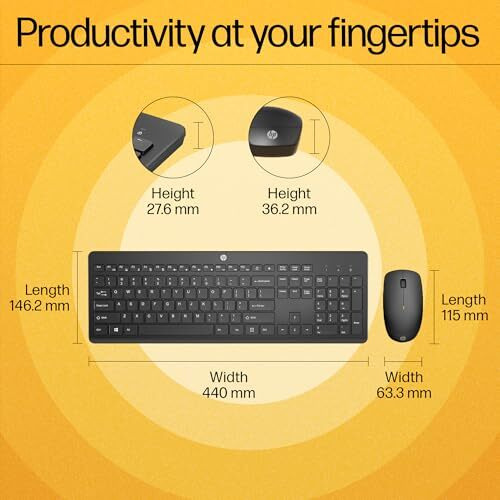 Hp 230 Black Chicklet Wireless Usb Keyboard And Mouse Set With 2.4Ghz Wireless Connection And 12 Function Keys/ 16 Months Battery Life/ 1600 Dpi/Black (18H24Aa)