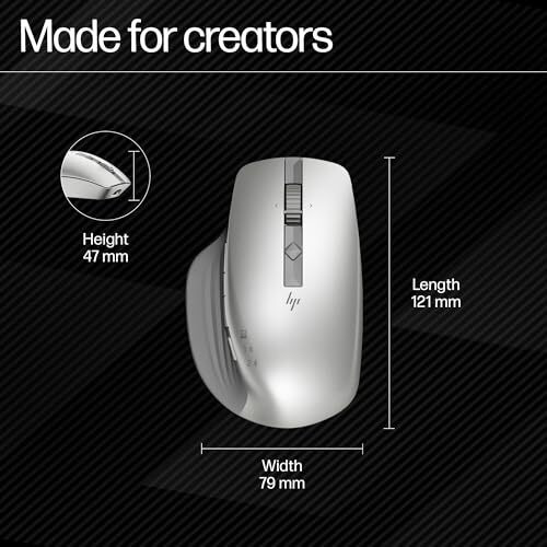 Hp 930 Creator Wireless Mouse, Usb-A Dongle, Bluetooth 5.1, 7 Programmable Buttons, Up To 4000 Dpi, Pair Up To 3 Devices, Rechargeable 12-Week Battery, 3-Year Warranty, 0.13 Kg, Silver, 1D0K9Aa