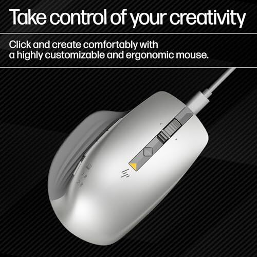 Hp 930 Creator Wireless Mouse, Usb-A Dongle, Bluetooth 5.1, 7 Programmable Buttons, Up To 4000 Dpi, Pair Up To 3 Devices, Rechargeable 12-Week Battery, 3-Year Warranty, 0.13 Kg, Silver, 1D0K9Aa