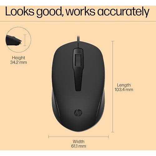 Hp 150 Wired Mouse- Elegant Ergonomic Design, 1600 Dpi Optical Tracking, Usb Plug & Play / 3 Years Warranty (240J6Aa), Black
