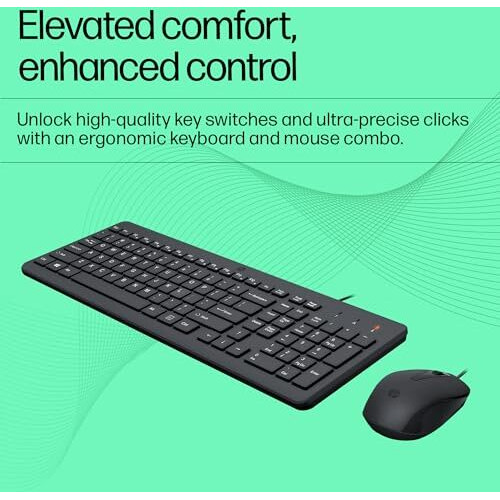 Hp 150 Wired Keyboard And Mouse Combo With Instant Usb Plug-And-Play Setup, 12 Shortcut Keys, 6 Adjustable Slope Keyboard And 1600 Dpi Optical Sensor Mouse (3-Years Warranty, 240J7Aa)