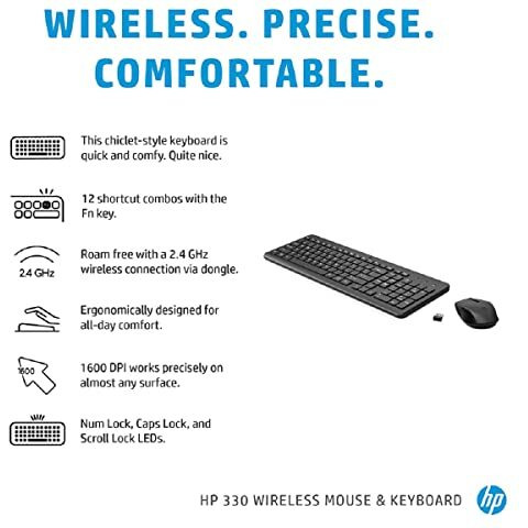 Hp 330 Wireless Black Keyboard And Mouse Set With Numeric Keypad, 2.4Ghz Wireless Connection And 1600 Dpi, Usb Receiver, Led Indicators, Black