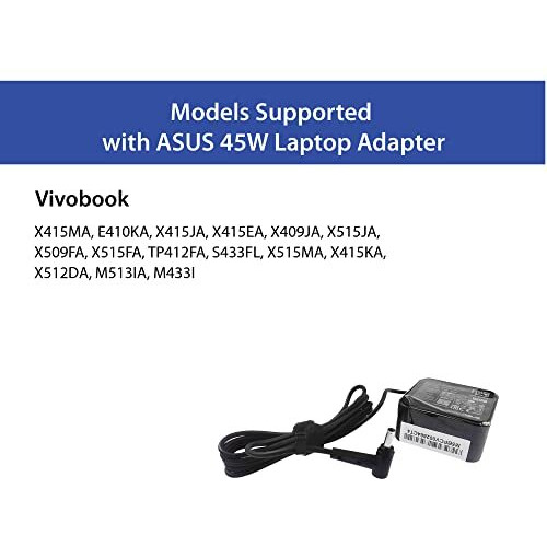 Asus Ad45-00B 45W Laptop Adapter/Charger Without Power Cord For Select Models Of Asus (20 V, 2.5 A, 4 Mm X 1.2Mm Diameter - Black