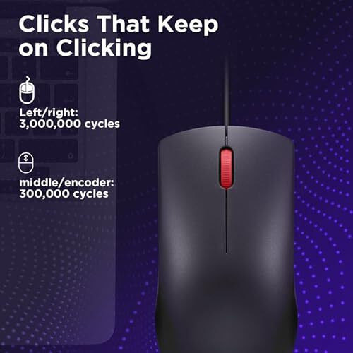 Lenovo 120 Wired Plug & Play Usb Mouse, High Resolution 1600 Dpi Optical Sensor, 3-Button Design With Clickable Scroll Wheel, Ambidextrous, Ergonomic Mouse For Comfortable All-Day Grip (Gy51L52636)