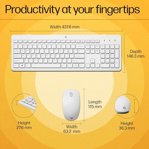 Hp 230 Wireless Keyboard And Mouse Combo, 2.4Ghz Usb Dongle, 1600 Dpi, Windows Pc Compatible, Full-Size Keyboard With Numeric Pad, 12 Function Keys, 1-Year Warranty, 0.56 Kg, White, 3L1F0Aa