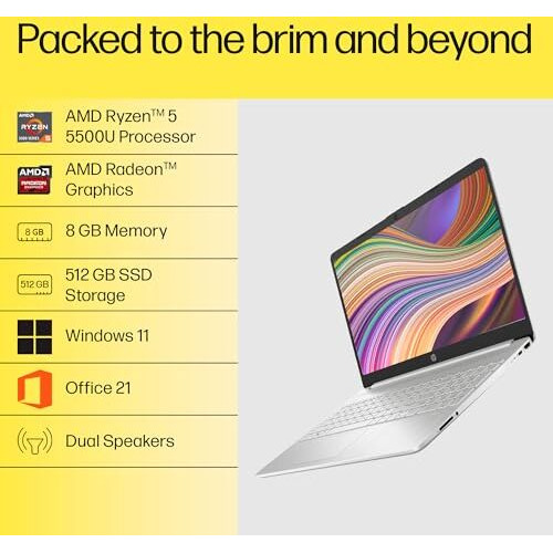 Hp Laptop 15S, Amd Ryzen 5 5500U, 15.6-Inch (39.6 Cm), Fhd, 8Gb Ddr4, 512Gb Ssd, Amd Radeon Graphics, Thin & Light, Dual Speakers (Win 11, Mso 2019, Silver, 1.69 Kg), Eq2144Au