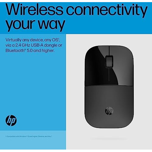 Hp Z3700 Dual Black Mouse, Bluetooth 5.0, Usb-A Dongle, 2.4 Ghz Wireless Connection, Multi-Surface Tracking, Silent Clicks, Up To 1600 Dpi, 16-Month Battery Life, 3-Year Warranty, 50G, Black, 758A8Aa