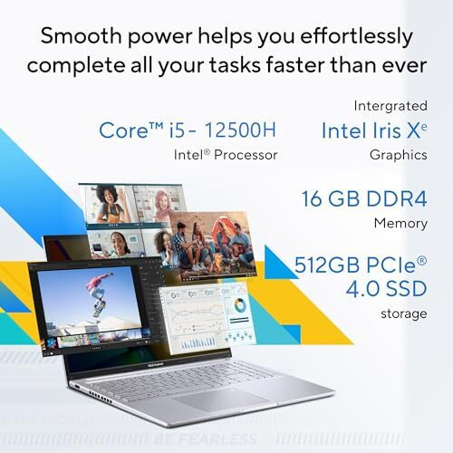 Asus Vivobook 16, Intel Core I5-12500H, 16Gb Ram, 512Gb Ssd, Fhd+ 60Hz 300Nits, 16", Windows 11, Ms Office Home, Transparent Silver, 1.88Kg, X1605Zac-Mb541Ws, Fingerprint, 42Whr Battery Laptop