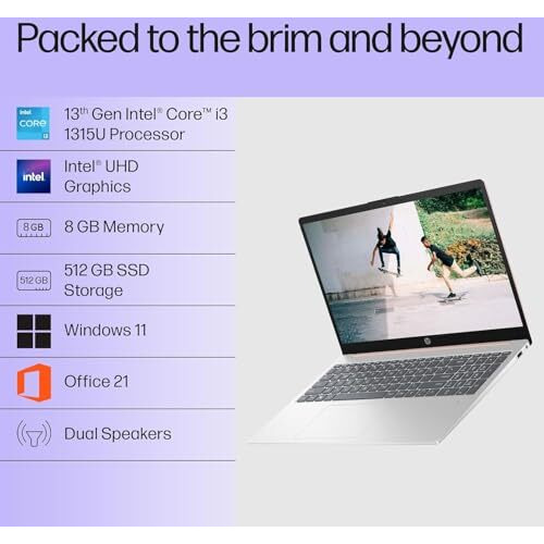 Hp 15, 13Th Gen Intel Core I3-1315U, 8Gb Ddr4, 512Gb Ssd, (Win 11, Office 21, Grey, 1.59Kg), Anti-Glare, Micro-Edge,15.6-Inch(39.6Cm), Fhd Laptop, Intel Uhd Graphics, 1080P Fhd Camera, Fd0006Tu