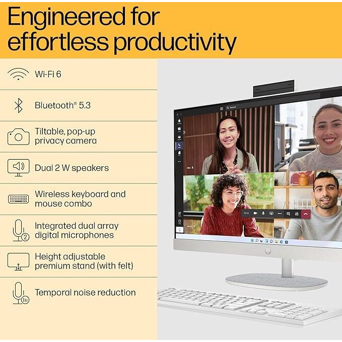 Hp All-In-One Pc 13Th Gen Intel Core I5 27" (68.6Cm) Fhd 16Gb Ram, 1Tb Ssd, Intel Uma Graphics, 710 White Wireless Keyboard And Mouse Combo (Windows 11 Home, Mso 21, Shell White, 6.72 Kg) 27-Cr0407In