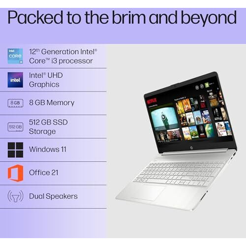 Hp 15S, 12Th Gen Intel Core I3-1215U Laptop (8Gb Ddr4, 512Gb Ssd) Anti-Glare, 15.6"/39.6Cm,Fhd, Win 11, Ms Office 21, Silver, 1.69Kg, Intel Uhd Graphics, Hd Camera, Dual Speakers, Fy5006Tu