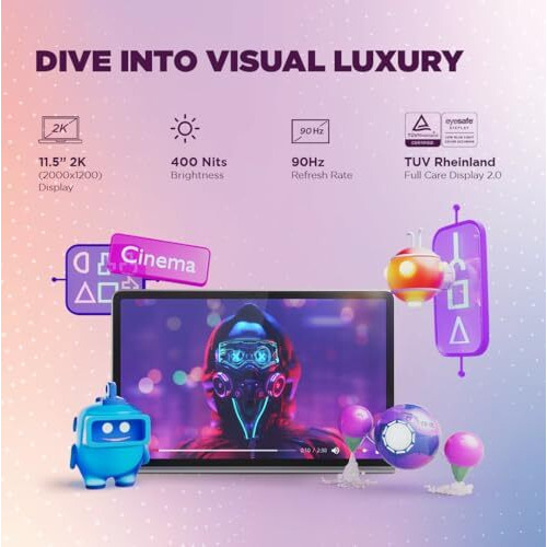 Lenovo Tab Plus With Octa Jbl Hi-Fi Speakers| 8 Gb Ram, 128 Gb Rom| 11.5 Inch, 2K, 90 Hz Refresh| Wi-Fi Tablet| Android 14| 45 W Fast Charger| Built-In Kickstand| Color Luna Grey