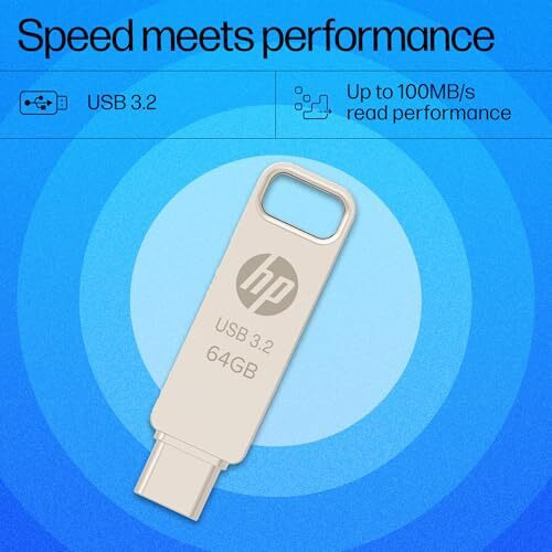 Hp 886C 64Gb Otg Usb Flash Drive 3.2 Gold/Metallic Swivel Design/Durable Metal Material