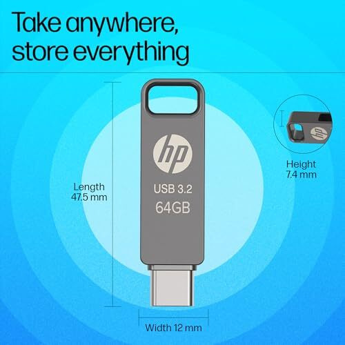 Hp 886C 64Gb Otg Usb Flash Drive 3.2 Rock/Metallic Swivel Design/Durable Metal Material