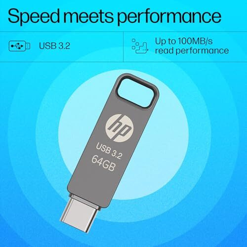 Hp 886C 64Gb Otg Usb Flash Drive 3.2 Rock/Metallic Swivel Design/Durable Metal Material