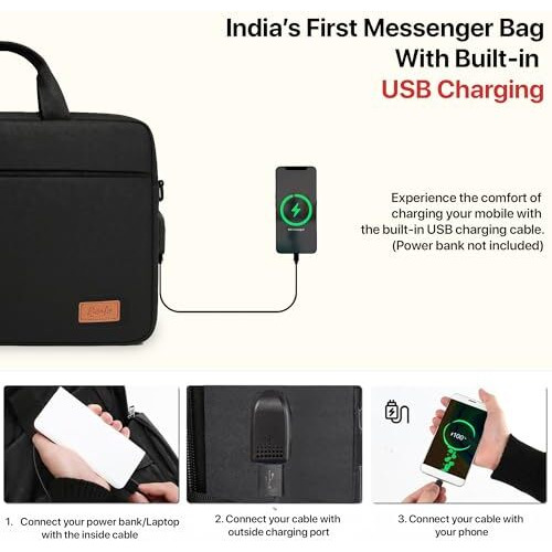 Rionto Office Laptop Bag For Men With Usb Charging Professional Office Bag For Men And Women Durable Laptop Messenger Bag Laptop Bag 15.6 Inch Laptop Macbook (Black, 15.6 Inch)