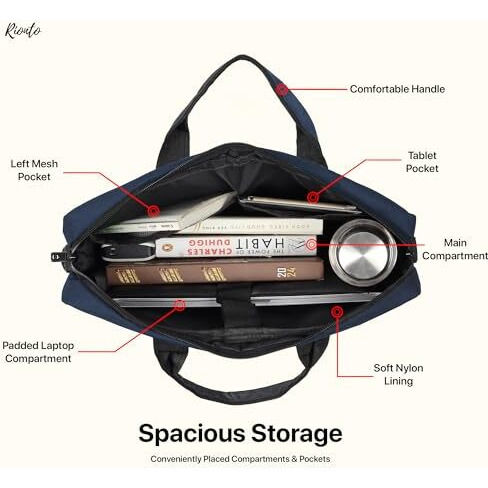 Rionto Office Laptop Bag For Men With Usb Charging Professional Office Bag For Men And Women Durable Laptop Messenger Bag Laptop Bag 15.6 Inch Laptop Macbook (Blue, 15.6 Inch)