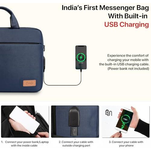 Rionto Office Laptop Bag For Men With Usb Charging Professional Office Bag For Men And Women Durable Laptop Messenger Bag Laptop Bag 15.6 Inch Laptop Macbook (Blue, 15.6 Inch)