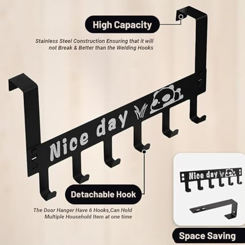 Draval Carbon Steel Over Door Hook Hanger For Clothes, Cloth Hanger For Door, Without Drilling Door Hook, Door Hanging Hook, Black