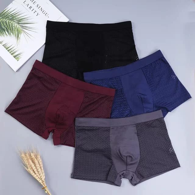 Asjar Net Men Breathable Pouch Men Underwear Packs Mesh Boxer Briefs|Dots|Free Size (M 3)