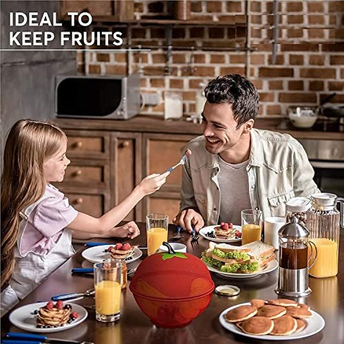 Hurryshoppy Fruit Basket With Lid Net Cover Steel Big Size For Dinning Kitchen Home Apple Shape Net Cover Protective Fruits Vegetables Food Storage Basket Strainer Kitchen Accessories (Red) (1)