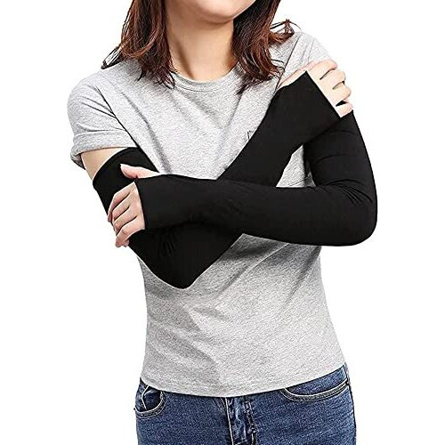 Winkelen Black Full Arm Sleeves Gloves With Thumb Hole | Uv Fingerless Full Hand Gloves For Men's And Women's Driving Gloves | Dust & Sun Protective Cotton Socks Hand Sleeves, Hand Cover (1 Pair)