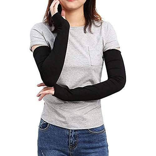 Winkelen Black Full Arm Sleeves Gloves With Thumb Hole | Uv Fingerless Full Hand Gloves For Men's And Women's Driving Gloves | Dust & Sun Protective Cotton Socks Hand Sleeves, Hand Cover (1 Pair)