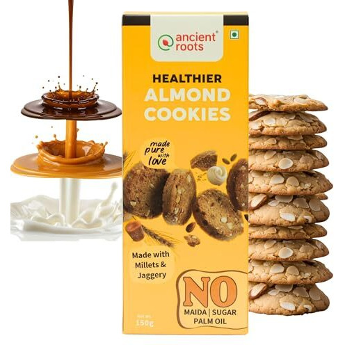 Ancient Roots Almonds Cookies Biscuits For Tea, Coffee, Breakfast, Kids  150 Gm | Made With Millet Flours, White Butter And Jaggery | No Maida And No Refined Sugar (Pack Of 1)