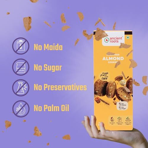 Ancient Roots Almonds Cookies Biscuits For Tea, Coffee, Breakfast, Kids  150 Gm | Made With Millet Flours, White Butter And Jaggery | No Maida And No Refined Sugar (Pack Of 1)