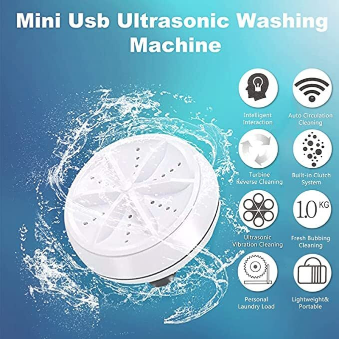 Grewia Mini Washing Machine Turbine Washing Machine Washing Machine Door Hinge Ultrasonic Lightweight Turbo Washer With Usb Cable - For Home Camping Dorms Business College Rooms.